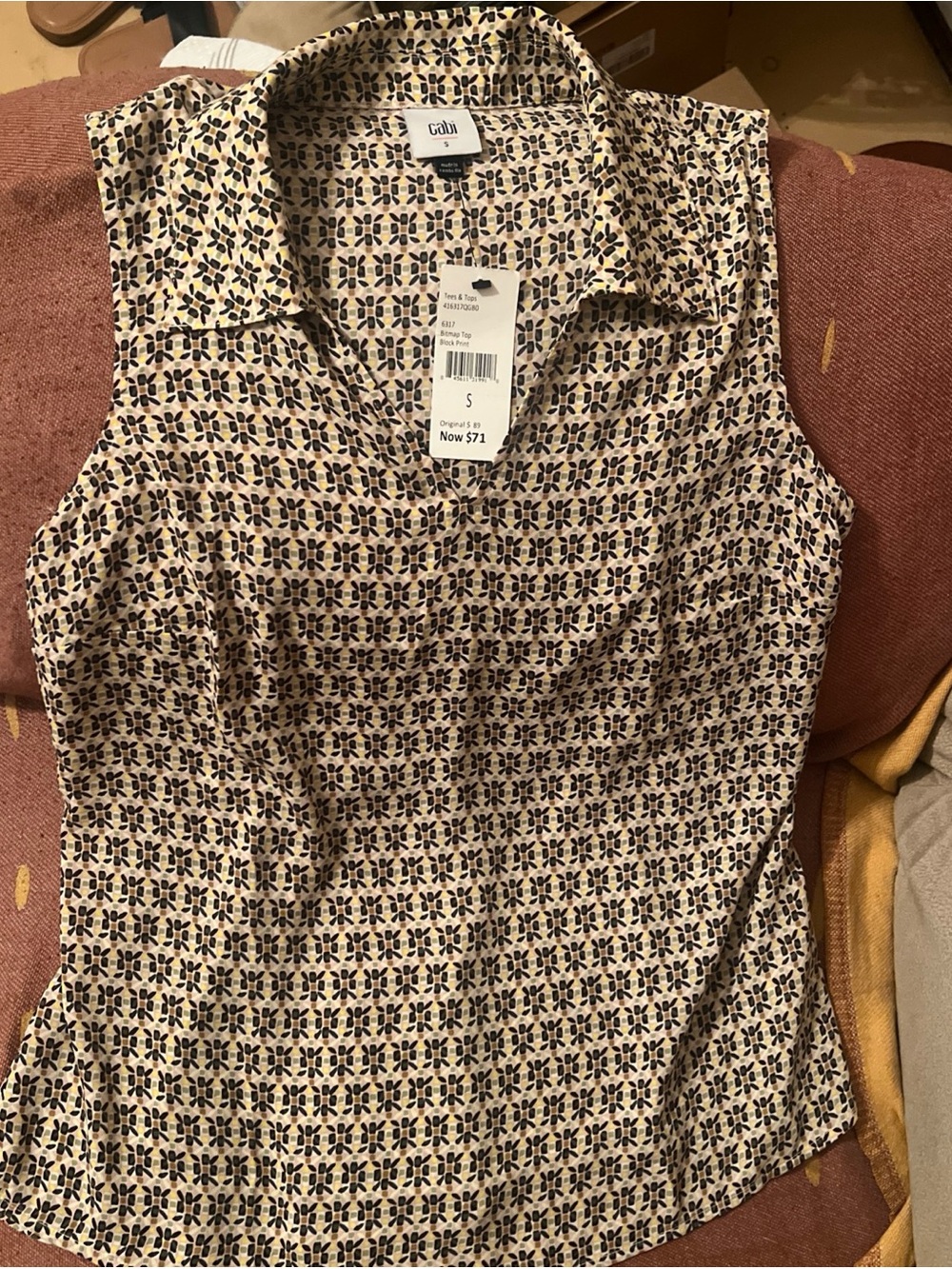 Cabi Sleeveless “Bitmap Block Block Print” blouse NWT in Size Small
